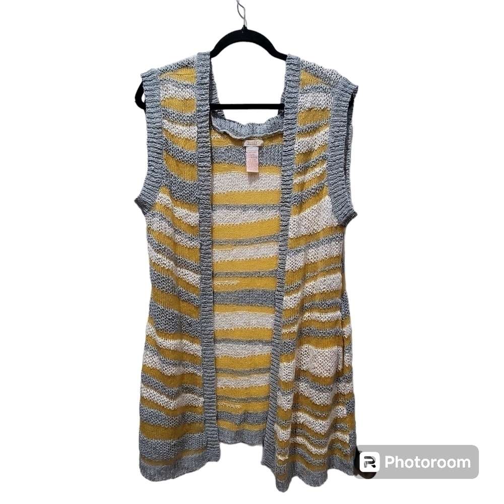 Large Sleeveless Knit Cardigan Multicolor Gold Gray